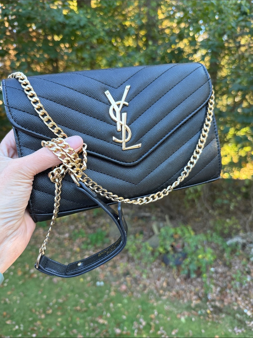 Saint Laurent Black Quilted Leather Crossbody with Gold Chain